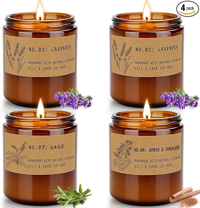 Aromatherapy Candles for Home Scented, Candle Gift Set for Stress Relief | Meditation | Yoga | SPA | Relaxing, Amber Jar Candles for Women, Birthday, Valentine, Mother's Day, 7.1 oz - Pack of 4 - Bloomnest