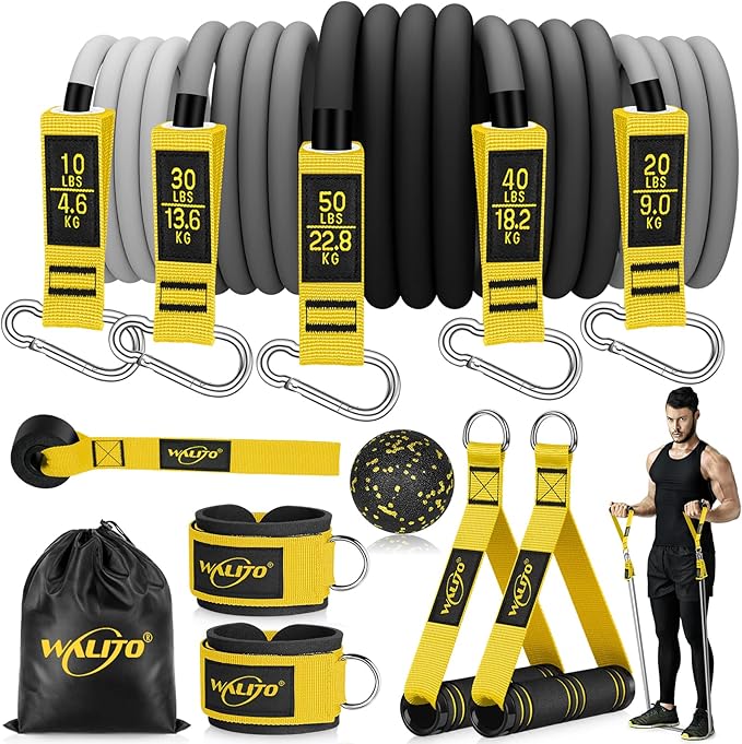 WALITO Resistance Bands Set - Exercise Bands with Handles, Door Anchor, Legs Ankle Straps, for Heavy Resistance Training, Physical Therapy, Muscle Training, Yoga, Home Workouts, Gym - Bloomnest