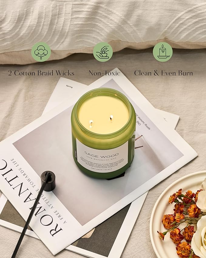 M&SENSE Sage Wood Scented Candle, 19.4oz 110 Hours Long Lasting Clean Non Toxic All Natural Soy Wax Candle for Relaxing & Stress Relief, 2 Wick Home Fragrance Gifts for Home Decor - Bloomnest