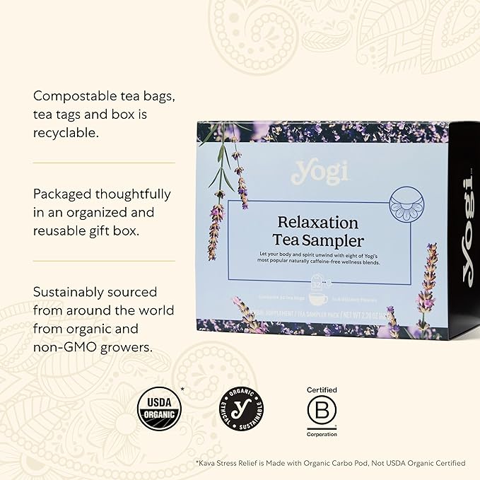 Yogi Relaxation Sampler Box (32 Tea Bags) - 8 Favorite Herbal Teas for Stress Relief & Sleep - Organic & Caffeine Free - Bloomnest