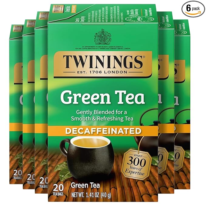 Twinings Decaffeinated Green Tea Individually Wrapped Bags, 20 Count (Pack of 6), Smooth Flavour, Enticing Aroma, Enjoy Hot or Iced, 120 Teabags - Bloomnest