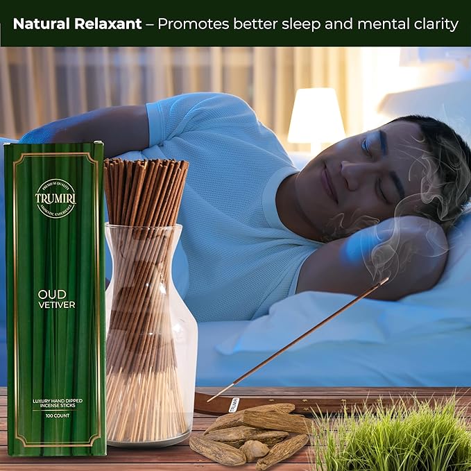 Oud Vetiver Incense Sticks - Pack of 100 Inscents-Sticks - Inciensos Aromaticos - Made with Natural Ingredients - Scented Insence Non Toxic Insense Incents