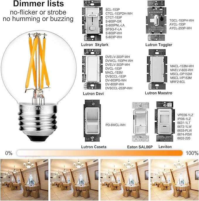 LiteHistory Dimmable E26 Edison Bulb G16.5 Light Bulb 6W Equal 60 watt Light Bulb AC120V Warm 2700K E26 led Bulb for Pendant,Chandeliers,Vanity,Wall sconces Edison Light Bulbs 60 Watt 600lm 6Pack - Bloomnest