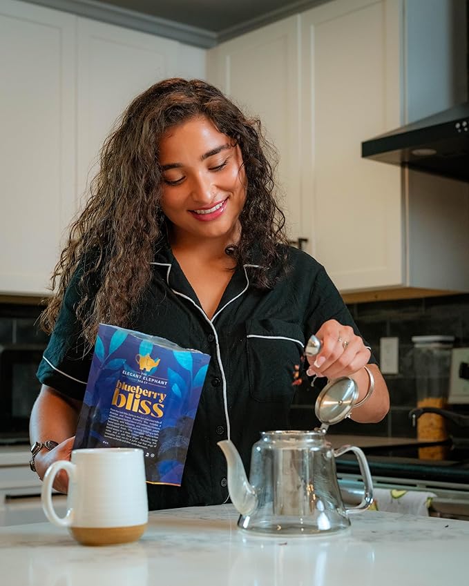 Blueberry Bliss Tea, Organic Loose Leaf Herbal Tea – Real Fruit, Summer Juice, Caffeine-Free, Refreshing Sweet Iced Drink – 4 oz Resealable Bag (Makes 50 Cups) - Bloomnest