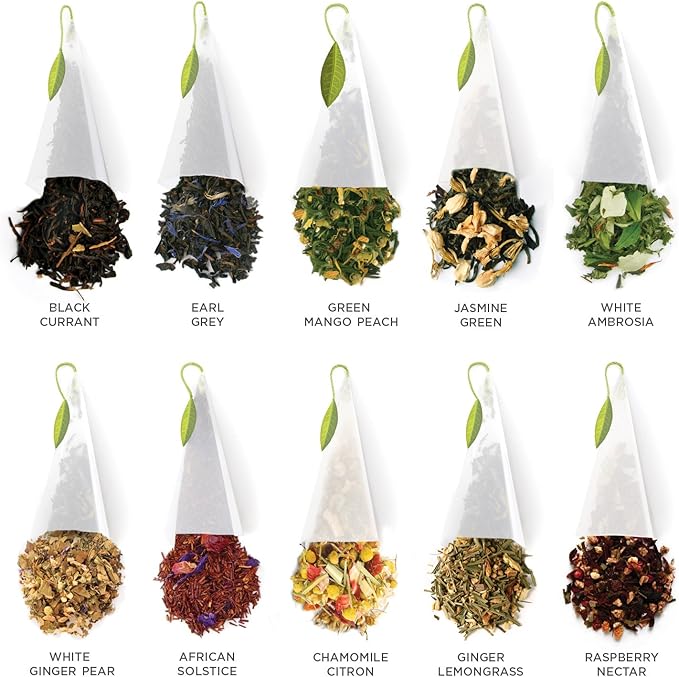 Tea Forté TEA TASTING ASSORTMENT Presentation Box Tea Sampler, Assorted Variety Tea Box, 20 Handcrafted Pyramid Tea Infuser Bags – Black Tea, White Tea, Green Tea, Herbal Tea - Bloomnest