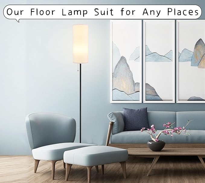 Floor Lamp for Living Room, Modern Standing Lamps with Lampshade, Minimalist Tall Lamp with Chain Switch for Living Room, Bedroom, Kids Room, Office,Standing Lamp LED Bulb Included (White Shade) - Bloomnest
