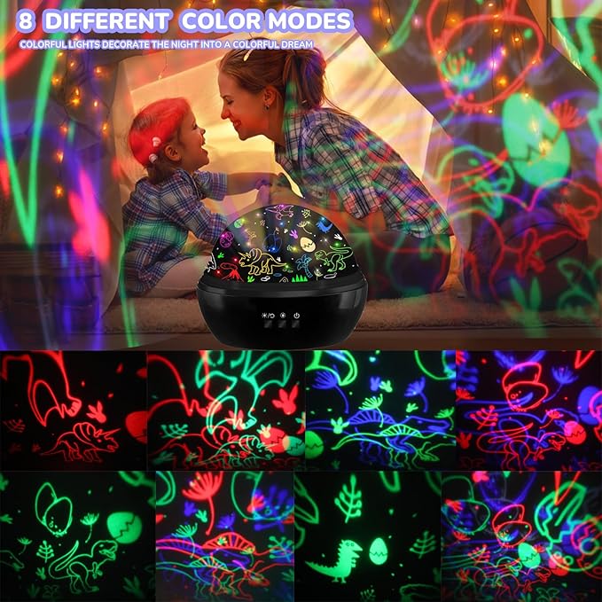 MINGKIDS Night Light for Kids,2 in 1 Rotating Projector Lamp with Dino&Vehicles Theme,2 Ways to Charge,Baby Night Light Ceiling Projector for Bedroom Kids Room Decor - Bloomnest