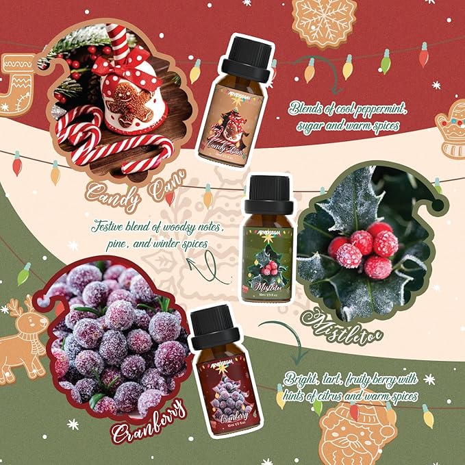 ARVIDSSON Christmas Fragrance Oil Set, Winter Essential Oils for Diffuser, Candle Making - Christmas Spirit, Gingerbread, Apple Cinnamon, Candy Cane, Mistletoe, Holiday Diffuser Oils Gift Set - Bloomnest