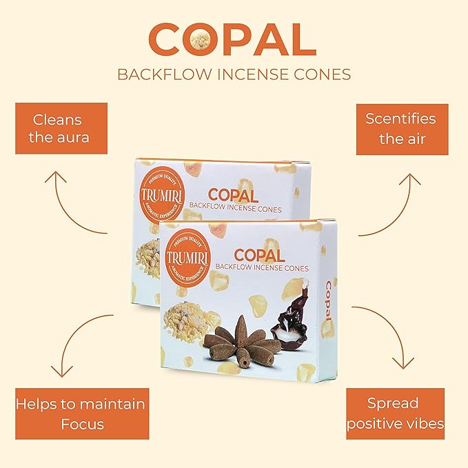 Copal Backflow Incense Cones - 60 Cones, Six Packs of 10, Waterfall Effect TRUMIRI