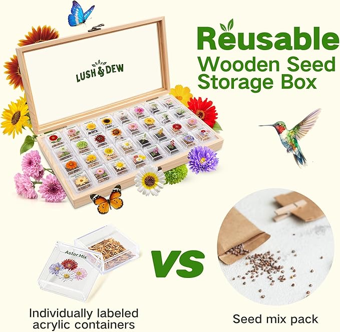 LUSH&DEW Zodiac Garden Seed Bank, 12 Varieties Non-GMO USA-Sourced Heirloom Herb Flower Seeds with Moon Calendar, Gardening Gift for Women Men, Witchcraft Supplies, Earth Sign (Taurus Virgo Capricorn) - Bloomnest