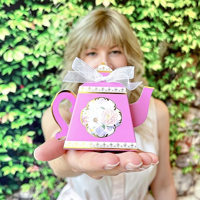 Kate Aspen Vintage Floral Tea Pot Shaped Party Favor Boxes (Set of 24 Assorted Colors) - Weddings Favors, Bridal Showers Brunches, Baby Candy Boxes, Birthday Decorations - Bloomnest