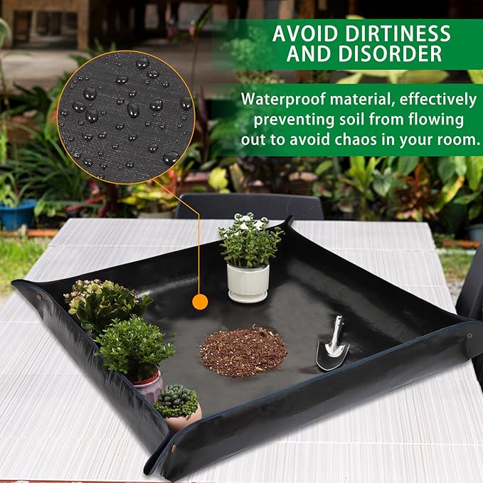 26.8" x 26.8" Plant Repotting Waterproof Transplanting Potting Mat - Portable Indoor Succulent Gardening Watering Square Foldable Garden Mat - Bloomnest