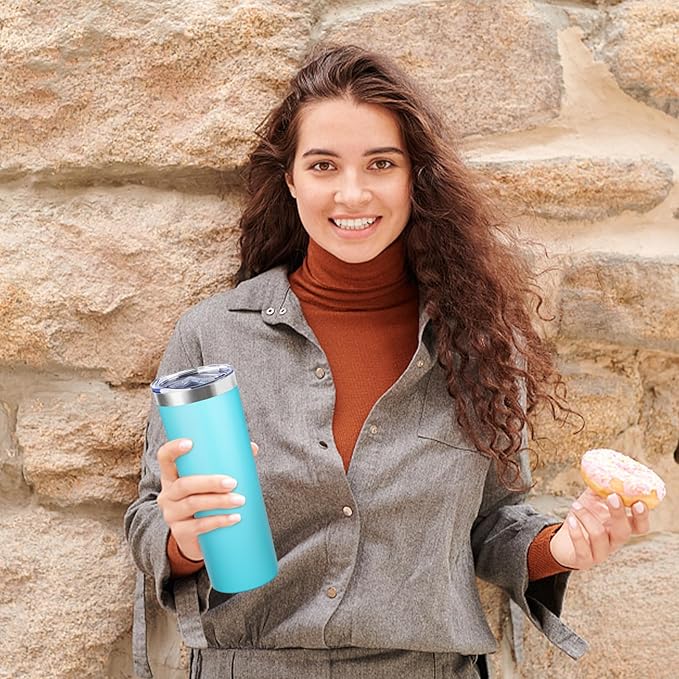 20 oz Skinny Tumbler with Lid and Straw,Stainless Steel Vacuum Insulated Tumbler Cup Double Wall Leak-proof Coffee Mug,Travel Thermal Water Tumbler for Home,Office,Outdoor (Baby blue,1)