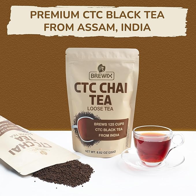 BREWIX, Premium CTC Assam Black Tea (125+ Cups, 8.82oz/250g) Strong and Full Bodied Loose Leaf Tea | For Kombucha, Indian Milk Tea, Iced Tea & English Breakfast Tea - Bloomnest