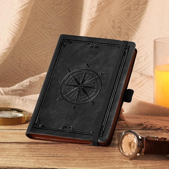 AHGXG Small Blank Pocket Journal Notebook for Men - 256 Numbered Pages B6 Mini Journal, Vintage Soft Leather Hardcover, 80gsm Paper, for Women Work Office School, 4.1'' X 5.7''- Black - Bloomnest