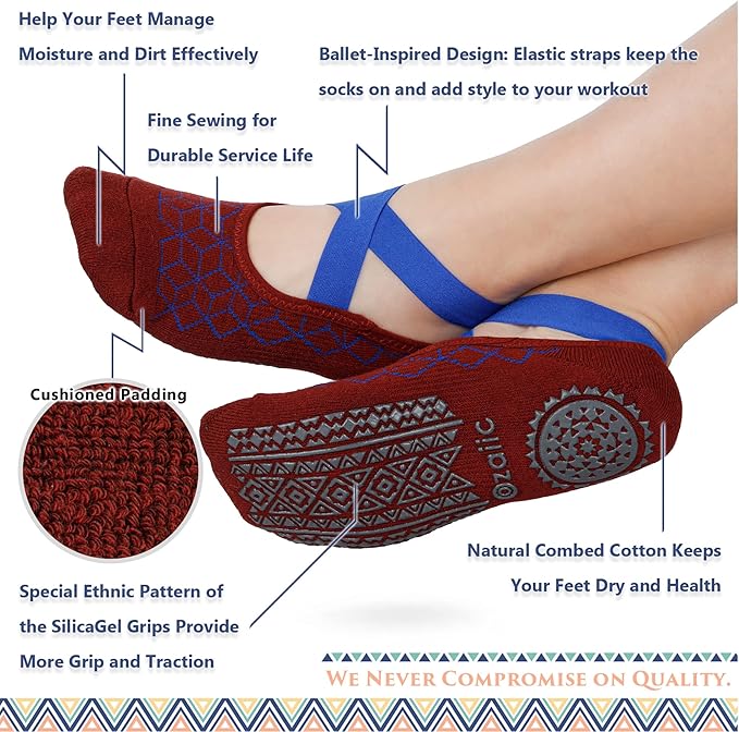 Ozaiic Pilates Socks for Women Non Slip Grip, Yoga Socks with Grippers for Barre, Hospital, Ballet, Dance, Barefoot Workout - Bloomnest