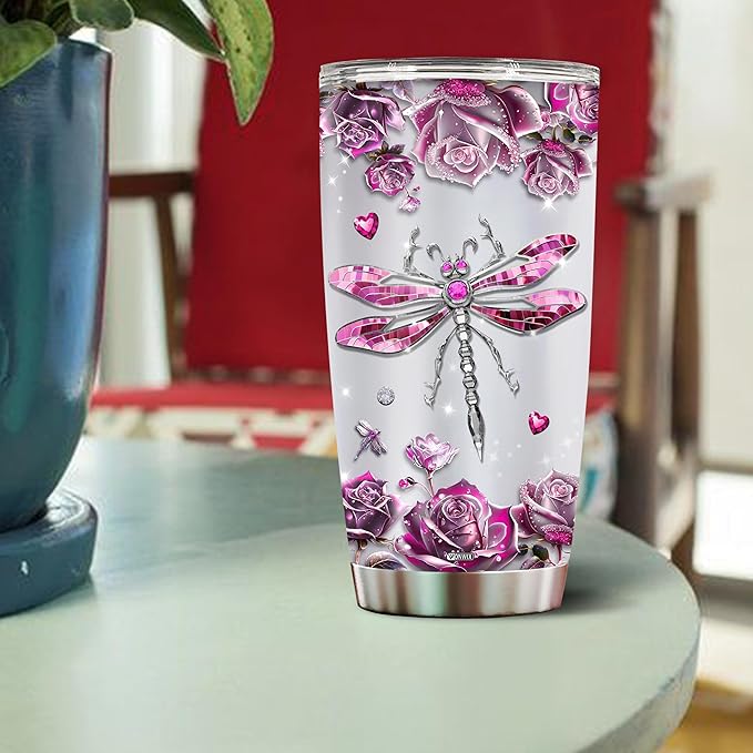 Personalized Dragonfly Coffee Mug Cups Gifts For Women Unique Mom, Purple Dragonflies Water Bottle Mothers Day Birthday Christmas Valentine 20oz Stainless Steel Thermos Tumbler Cup With Lid - Bloomnest