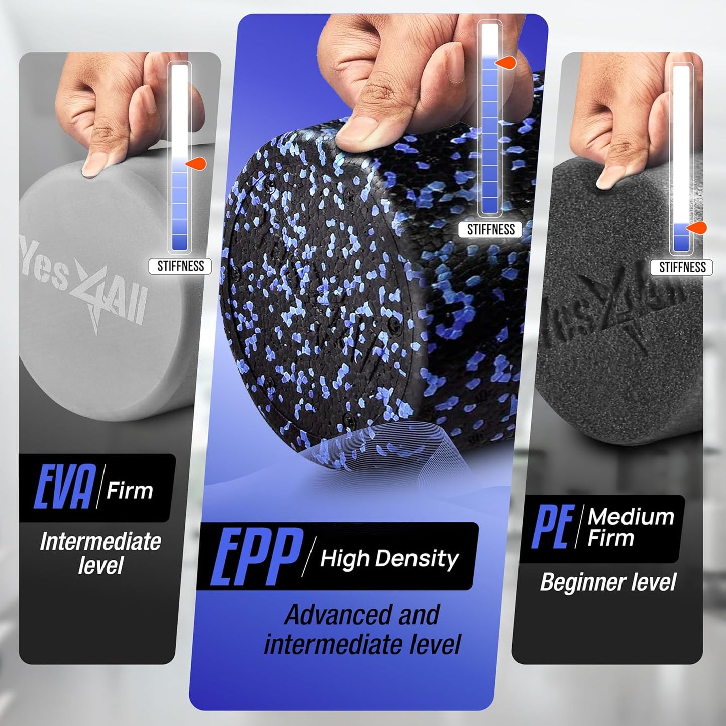 Yes4All High-Density EPP Round Back Roller Foam, Exercise Foam Roller for Yoga, Pilates & Stretching - 12, 18, 24, 36 inch