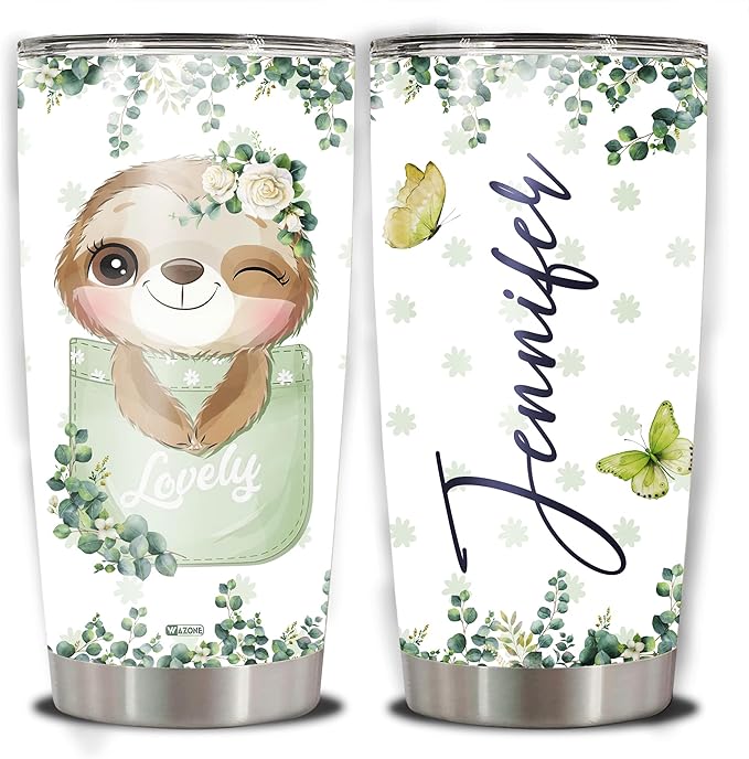WAZONE Personalized Sloth Tumbler Cup With Lid 20oz 30oz Custom Name Animal Double Wall Vacuum Insulated Stainless Steel Coffee Travel Mug Birthday Christmas Funny Gifts For Girls Women Kids - Bloomnest