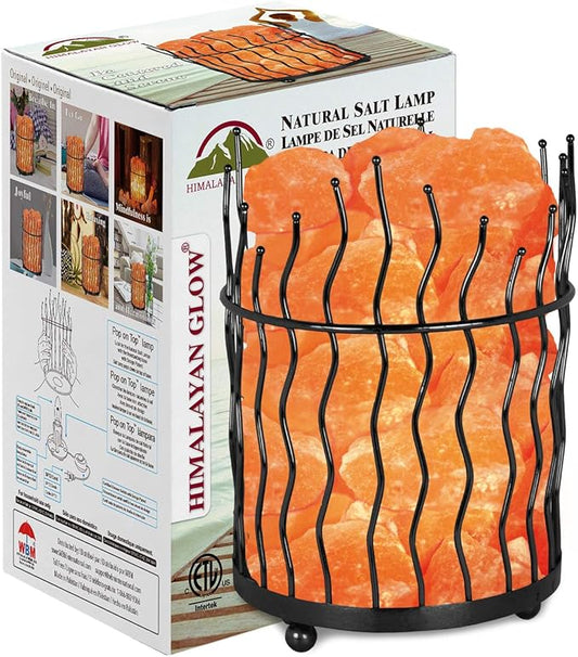 Himalayan Glow Pillar style Salt Basket Lamp with salt chunks, Himalayan Salt lamp with Touch Dimmer Control, Amber Glow, Idle for Home, Offices, and Dorm Decor - Bloomnest