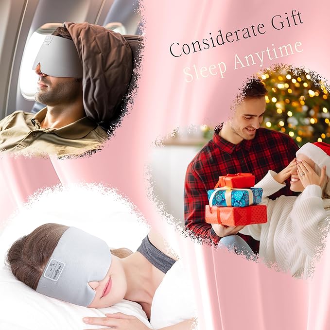MUSICOZY Ice Silk Sleep Headphones with Bluetooth Mask, Eye Mask for Sleeping in Total Darkness, 5.4 Bluetooth Sleep Mask Sleep Headphones, Soft, Gifts for Men Women (Pink) - Bloomnest