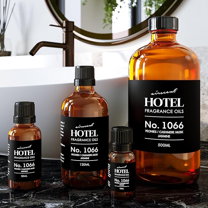 AirScent Hotel Diffuser Oil No. 1066 - Peonies, Cashmere, Jasmine - Premium Fragrance Oil for Ultrasonic and Waterless Diffusers and Crafting - 30 mL, 1 fl oz Glass Dropper Bottle Airscent