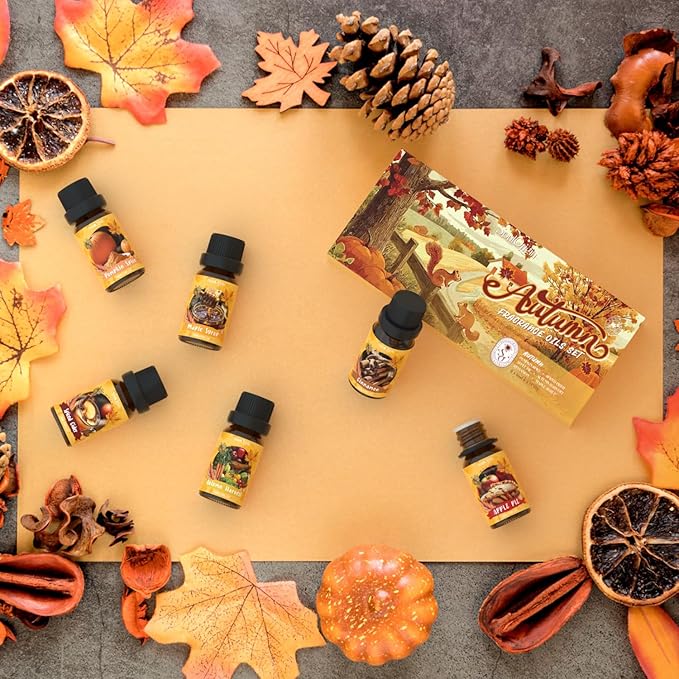 Autumn Fragrance Oils Set, Essential Oil for Diffuser, Fall Scent Diffuser Oil, Use for Soap Candle Making,Pumpkin Spice, Spiced Cider, Maple Syrup, Autumn Harvest, Cinnamon, and Apple Pie - Bloomnest