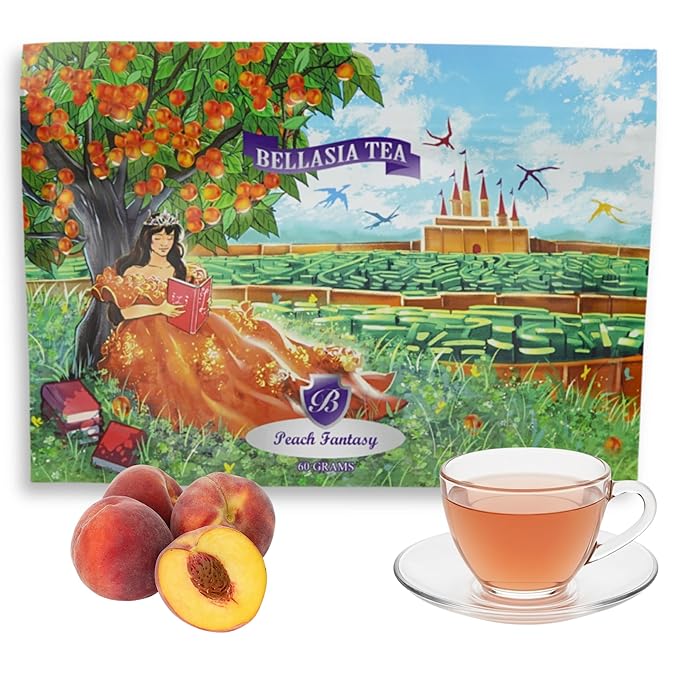 Bellasia Tea Peach Fantasy for Kids Using Real Fruit Pieces - Caffeine Free Herbal Tea Blend with Real Ingredients & Balanced Flavor- Add Loose Leaf Tea to Your Child’s Routine for A Fun & Tasty Drink - Bloomnest
