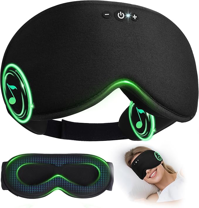 LC-dolida Bamboo Cotton Weighted Bluetooth Sleep Masks, 3D Weighted Sleep Masks with Bluetooth 5.4 Headphones, Total Blackout Bluetooth Sleep Mask for Women Men, Weight Eye Mask for Sleeping, Black - Bloomnest