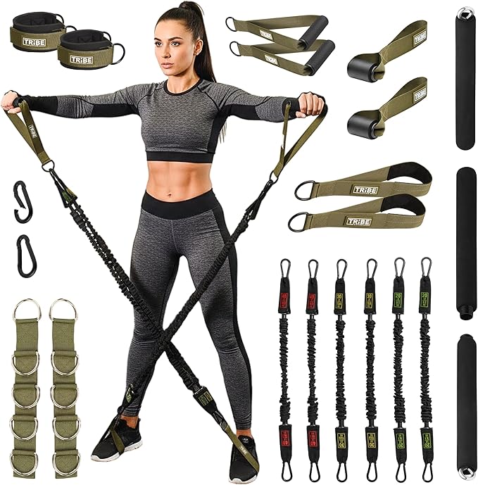 Tube Resistance Bands for Working Out Men and Women - Exercise Bands Resistance Bands Set, Resistance Band Bar, Handles, Ankle Straps, Foot Straps and Door Anchor - Bloomnest