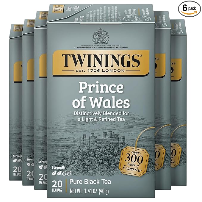 Twinings Prince of Wales Black Tea Individually Wrapped Bags, 20 Count (Pack of 6), Velvety Smooth & Mild, Caffeinated, Enjoy Hot or Iced, 120 Teabags - Bloomnest