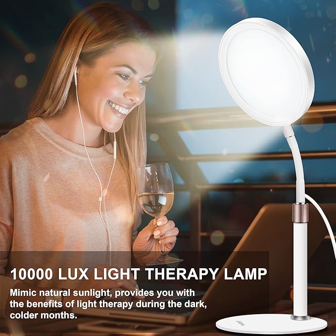 Light Therapy Lamp, UV-Free 10000 Lux Therapy Light with 3 Color Temperature Modes & Adjustable Brightness & Timer, Happy Therapy Lamp for Lift Mood - Bloomnest