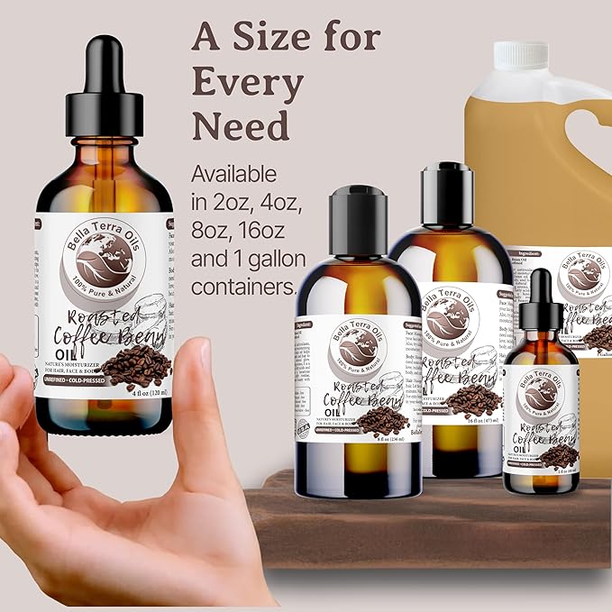Bella Terra Oils - Roasted Coffee Bean Oil 2oz - The Ultimate Coffee Serum, Abundant in Palmitic Acid & Vitamin E, Dive into Coffee's Nourishing Embrace - Bloomnest