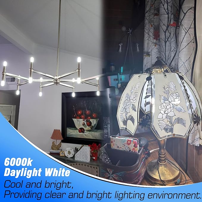 E12 40 Watt Equivalent LED Bulbs 6000K Daylight White 450lm 4W 120V LED Candelabra Bulb with T6 C7 E12 Small Base for Wall Sconces Pendant Chandelier Ceiling Fan Lighting, Non-Dimmable, 4 Pack - Bloomnest