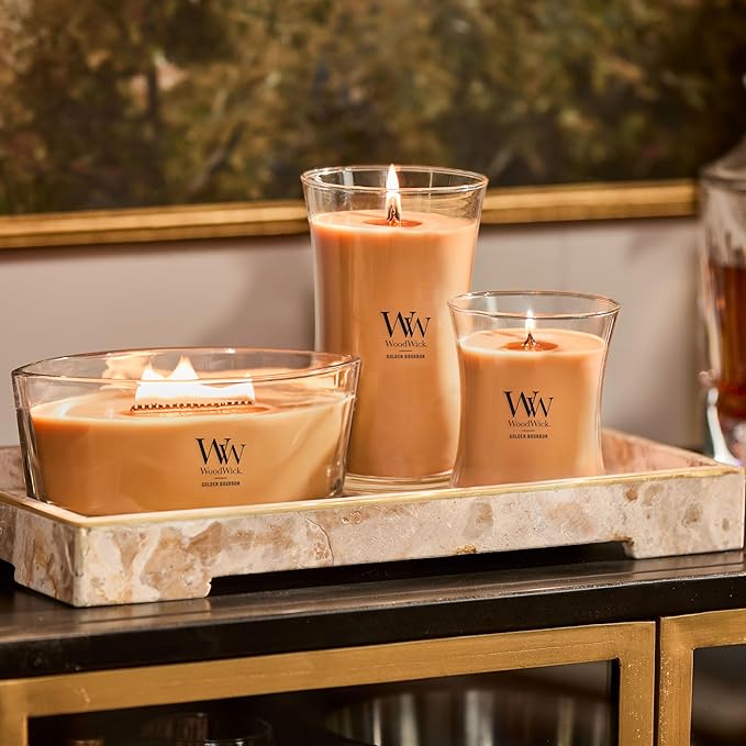 WoodWick Golden Bourbon Holiday Candle Gifts for Women and Men, 21.5 oz Large Hourglass Candle with Crackling Wick - Bloomnest