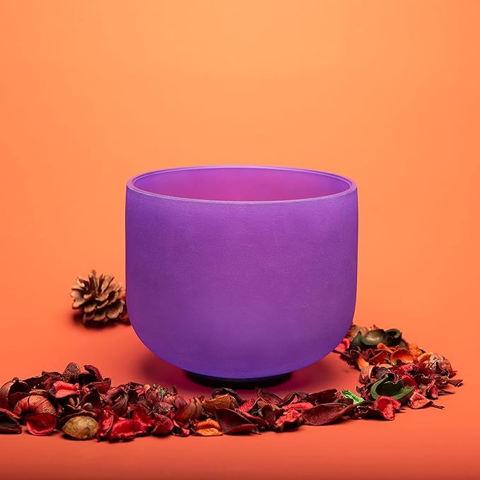TOPFUND 8" 432Hz Violet A# Note Crystal Singing Bowl Pineal Chakra with Heavy Duty Carrying Case and Suede Mallet