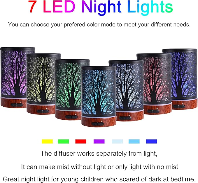 Essential Oils Diffuser for Home,150ML Aromatherapy Diffuser,Birthday Gifts for Women mom,Metal Cool Mist Humidifier with 7 Colors Lights Waterless Auto Off Air Diffusers(Tree) - Bloomnest