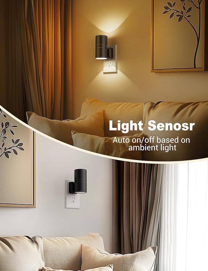 Night Lights Plug into Wall, Dimmable Night Light Plug in, Modern Night Lights with Dusk to Dawn Light Sensor, Soft White 3000K, 0-100LM Adjustable Brightness Nightlight for Hallway Bedroom, 4 Pack - Bloomnest