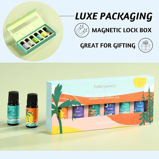 Folkulture Essential Oils for Diffuser Oil | Essential Oil Set of 6 Fragrance Oils | Diffuser Oils Scents for Home | Oil Diffusers Essential Oils Gifts for Relaxation - Lavender & Sandalwood - Bloomnest
