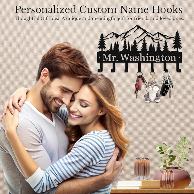 Personalized Metal Key Rack Hooks, Key Holder Wall Mounted Key Hooks, Mountain, Grove Theme Wall Decoration Hooks, Key Hanger Organizer for Living Room, Entryway, Bathroom, Office Decor - Bloomnest