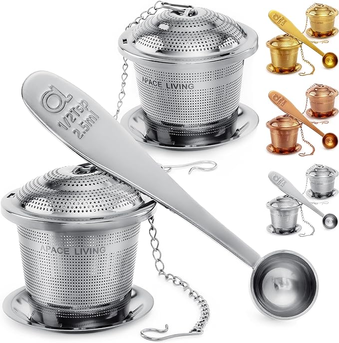 Tea Infuser (Set of 2) with Tea Scoop and Drip Dray - Ultra Fine Tea Strainer for Loose Leaf Tea - Stainless Steel Tea Steeper for a Superior Brewing Experience - Bloomnest