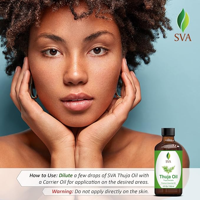 SVA Thuja Essential Oil – 4 Fl Oz – 100% Natural Thuja Oil - for Diffuser, Hair Care, Face, Skin Care, Aromatherapy, Scalp and Body Massage, Soap and Candle Making – with Dropper - Bloomnest