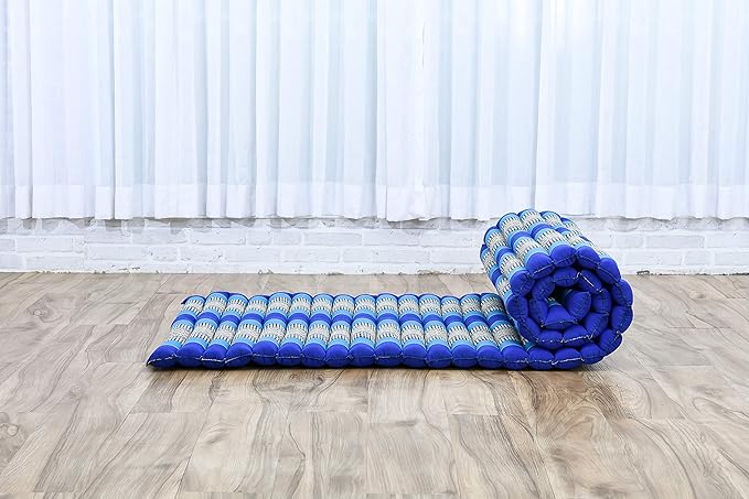 Leewadee - Foldable Floor Mattress - Japanese Roll Up Futon -Trifold Tatami Mat- Guest Floor Bed - Camping Mattress - Thai Massage Mat, Kapok Filled, 75 x 28 inches, Blue - Bloomnest