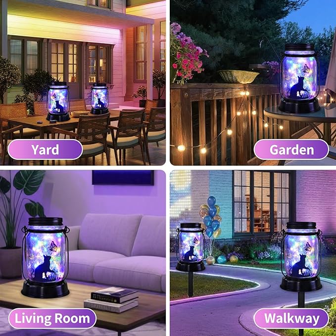 Cat Gifts for Women/Men Cat Solar Lanterns Kitty Mom Birthday Kitty Lovers Lantern Pet Loss Pet Memorial Lights Solar Garden Decoration for Yard, Patio,Backyard,Porch Torches - Bloomnest