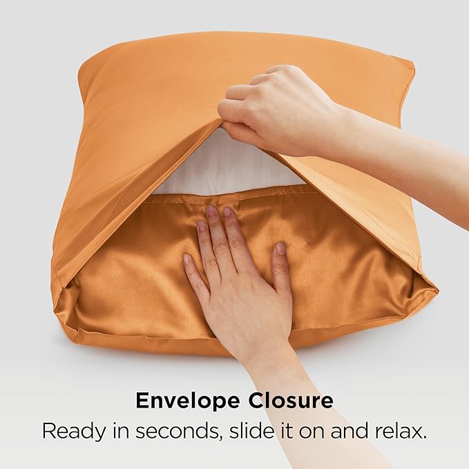 Bedsure Satin Pillowcases, Similar to Silk Pillow Cases Queen Size Set of 2, Pillow Case for Sleeping Women with Envelope Closure, Gifts for Women Men, Orange, 20x30 Inches, 2pcs - Bloomnest