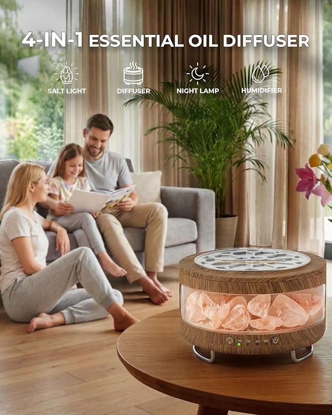 Essential Oil Diffuser with Himalayan Salt Lamp, 350ml Ultrasonic Aromatherapy Humidifier, 7 Colors LED Light, Timer & Auto Shut-Off for Home Bedroom Office Spa Yoga Bloomnest