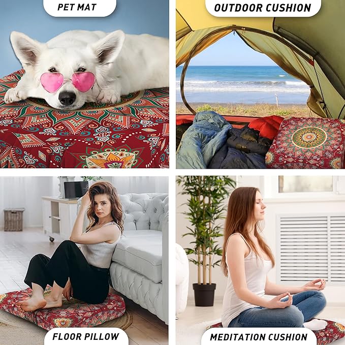 Mandala Meditation Cushion, Boho Meditation Mat, Meditation Pillows for Sitting on Floor, Cushions for Sitting in Home and Outdoor, Square Floor Pillows Cushion Seating for Yoga 22'' X 22'' - Bloomnest
