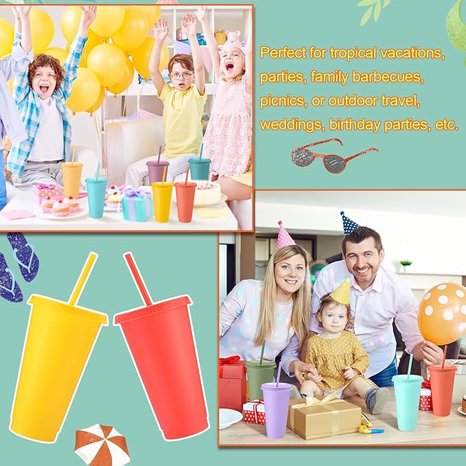 Honeydak 30 Pack Tumbler with Straw and Lid Bulk Water Bottle Iced Coffee Travel Mug Cup Reusable Plastic Cups for Party Birthdays 24-27 oz (Pastel Color) - Bloomnest
