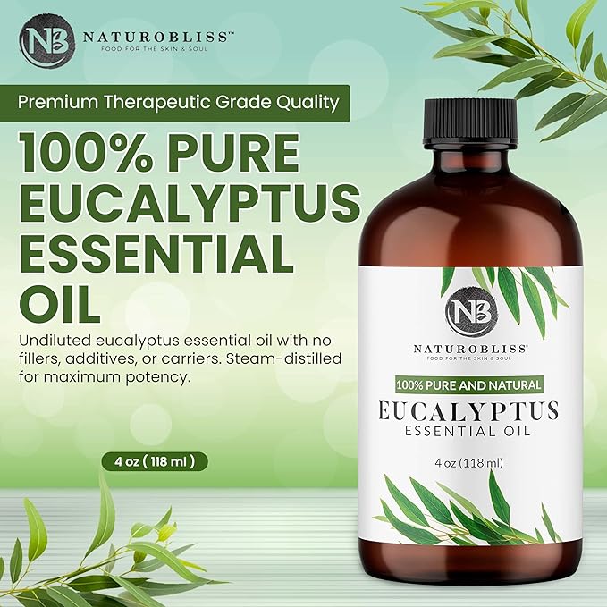 NaturoBliss Essential Oil with Glass Dropper - 100% Pure and Natural - Essential Oils for Diffuser, Aromatherapy, Soap and Candle Making, Eucalyptus Essential Oil, Eucalyptus Oil, 4 Fl Oz - Bloomnest