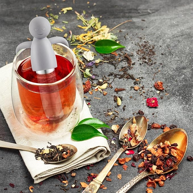 2 Pieces Tea Infuser for Loose Tea Cute Fine Mesh Tea Strainer Stainless Steel Tea Filter Ball Tea Diffuser Steeper for Teacups Teapots (Green, Gray)